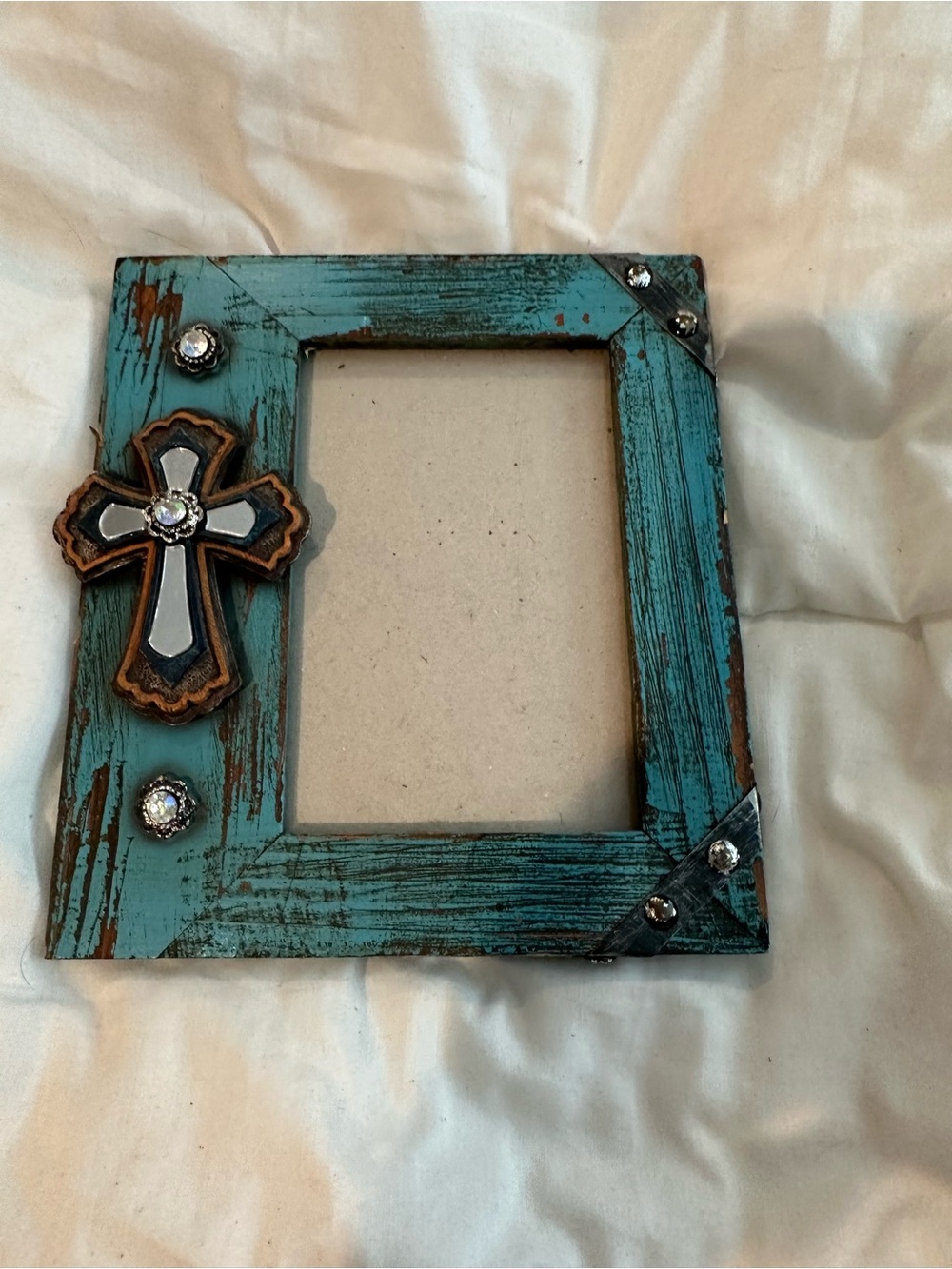 Rustic Turquoise Cross Accent Picture Frame 3x5
